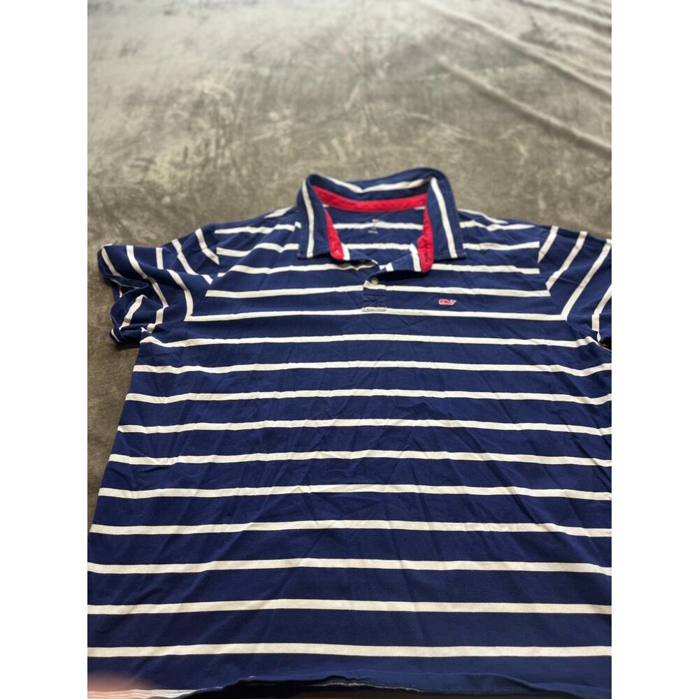 Vineyard Vines Polo Shirt Men's 2XL Blue White Striped Stretch Golf